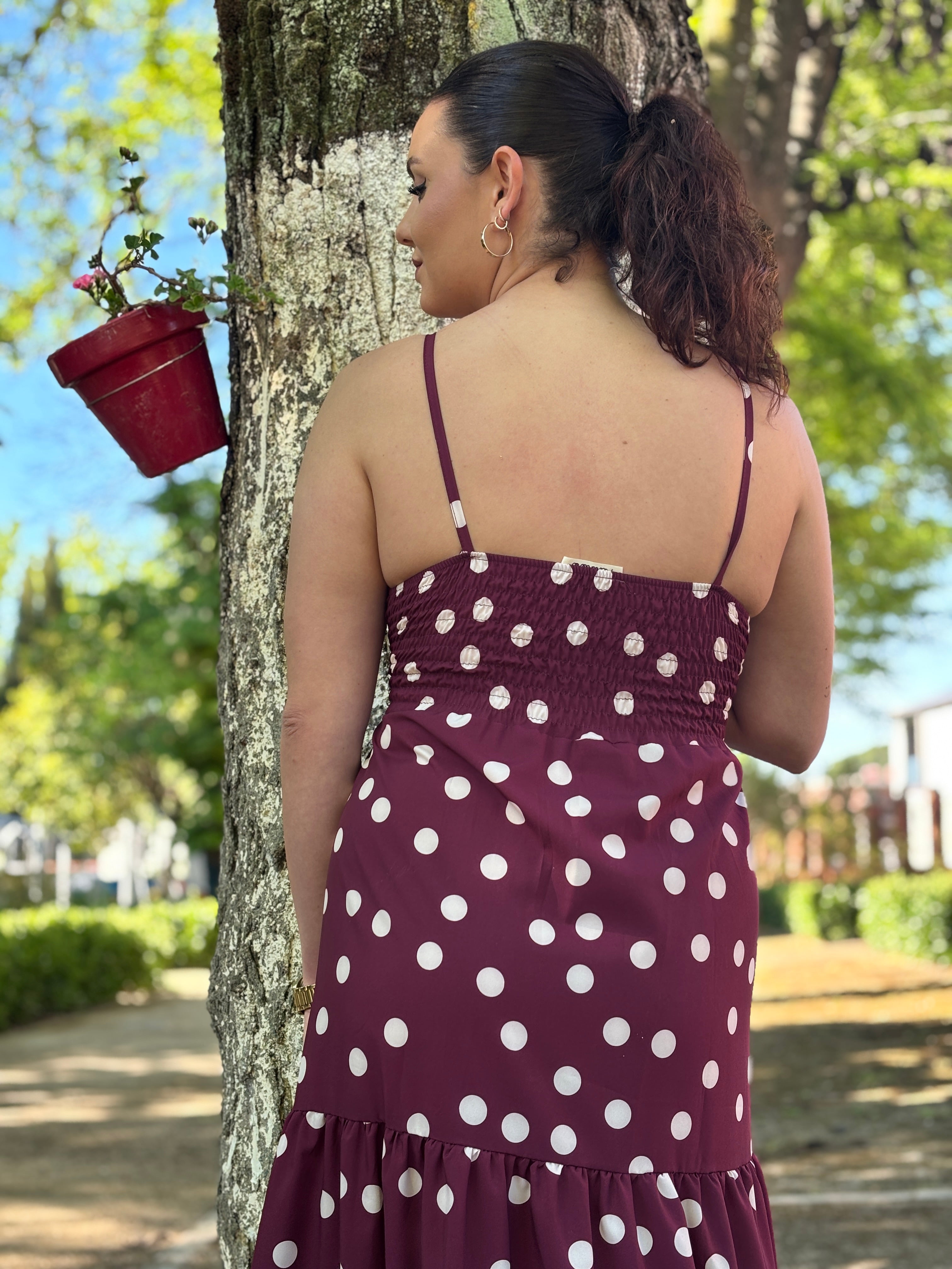 Vestido lunares burdeos