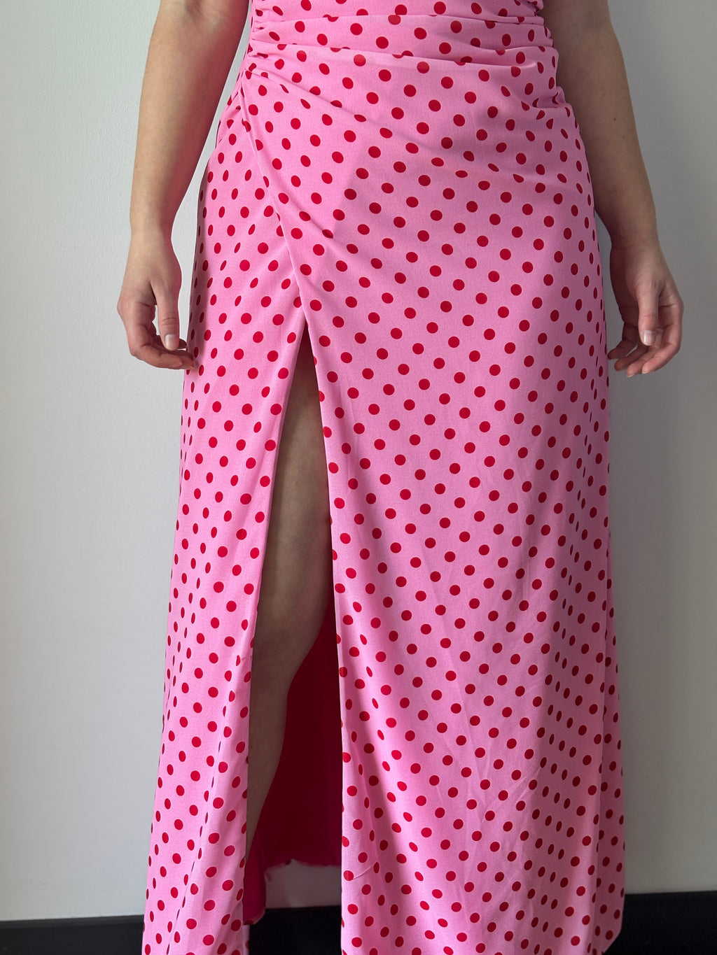 Vestido Largo Halter Lunares Rosa
