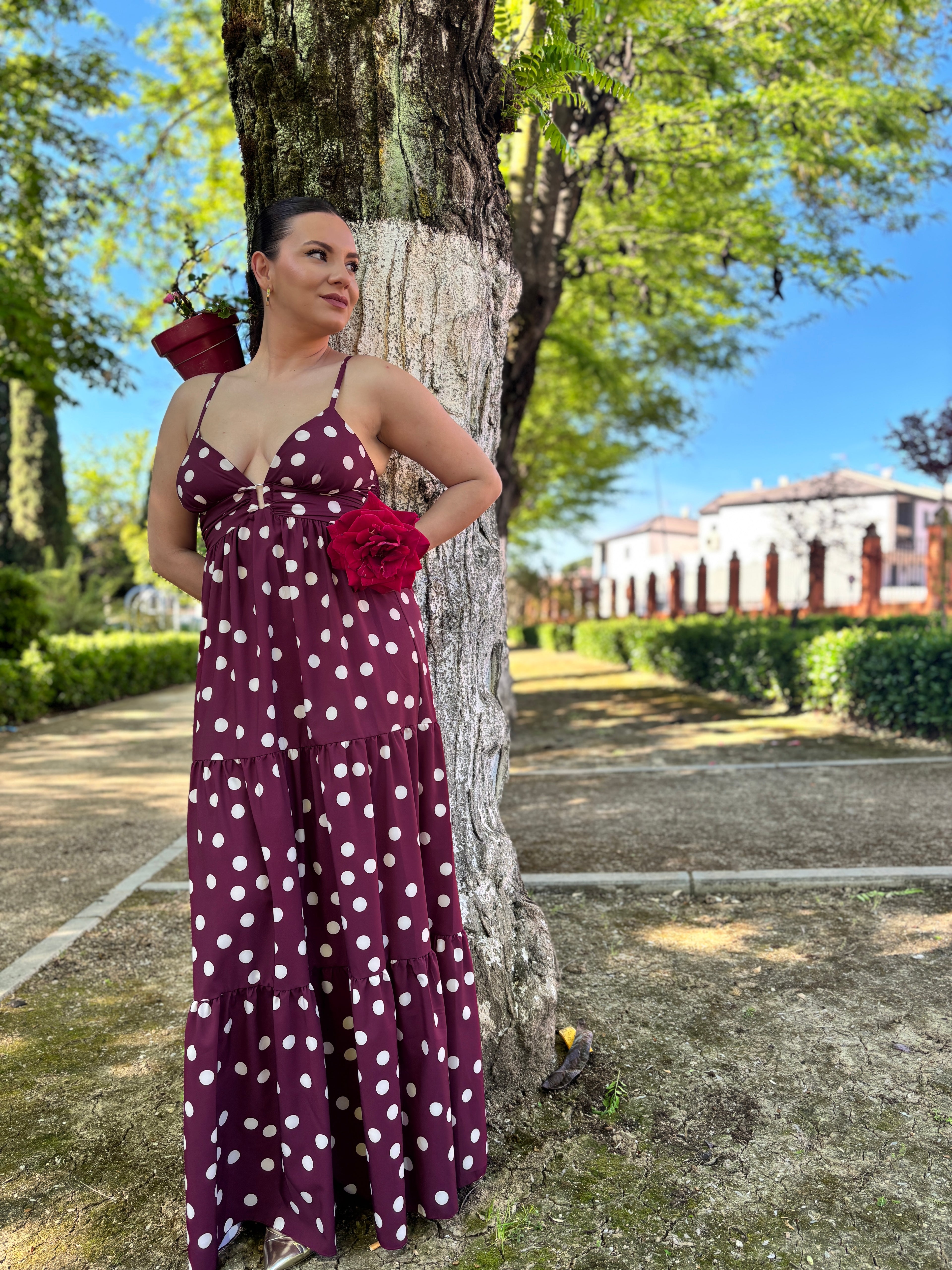 Vestido lunares burdeos
