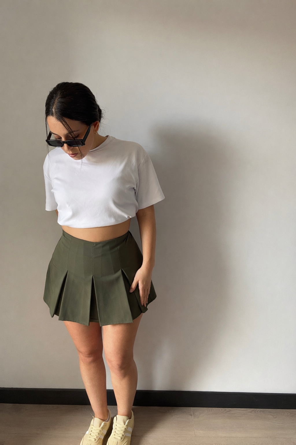 Falda Plisada Verde Caqui