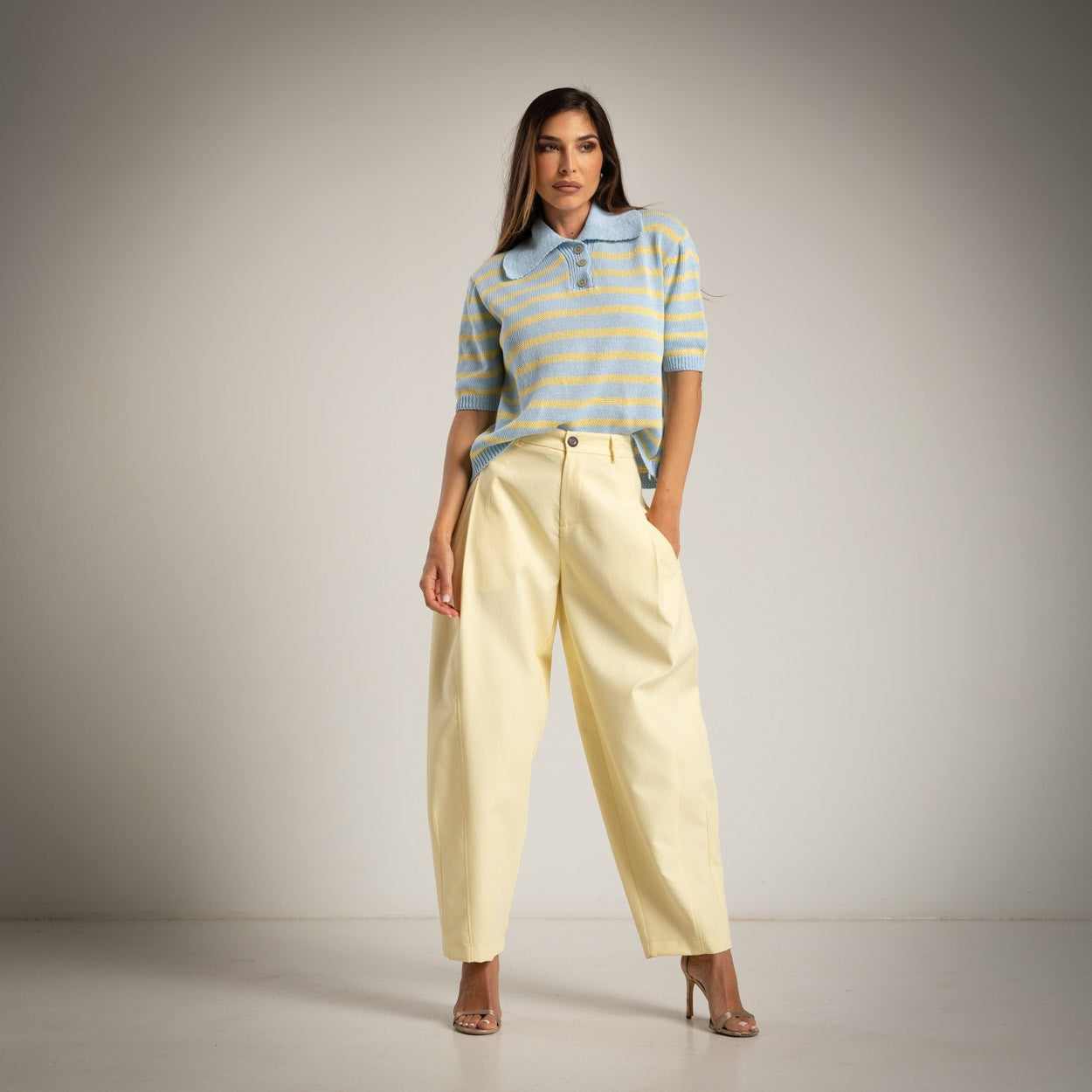 Jersey-polo de punto azul y amarillo