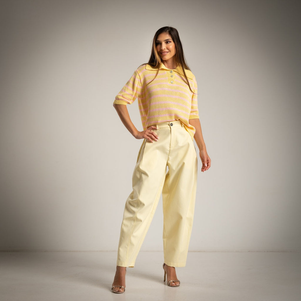 Jersey-polo de punto amarillo y rosa