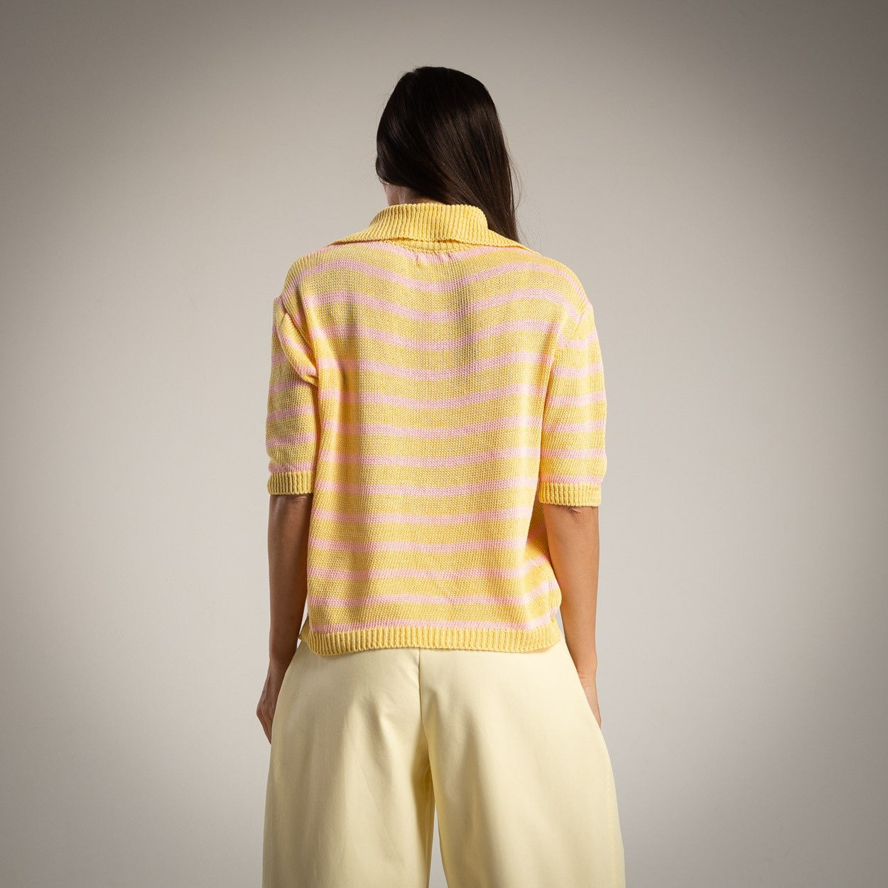 Jersey-polo de punto amarillo y rosa
