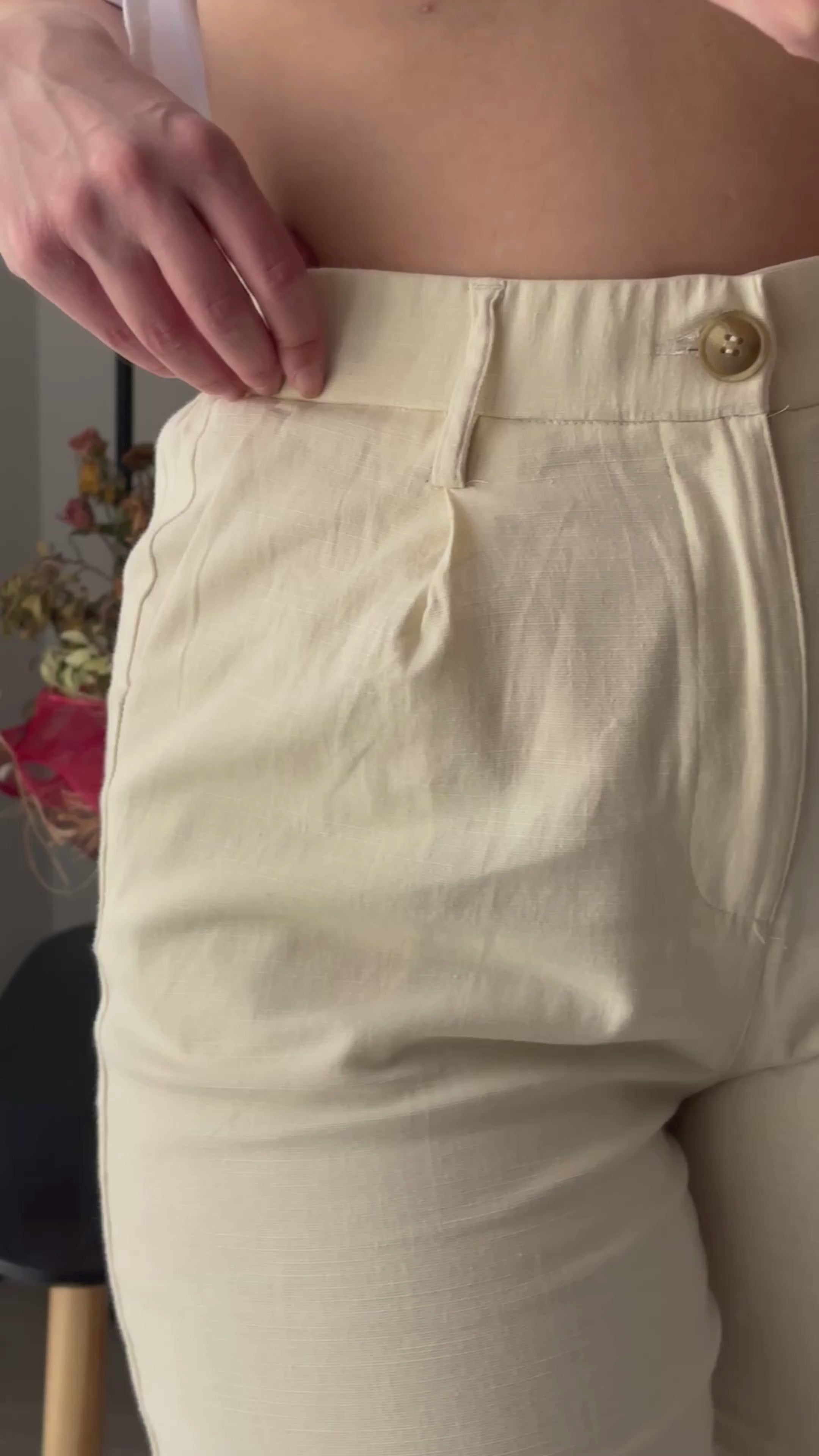 Pantalón Recto de Algodón Premium – Tono Crema