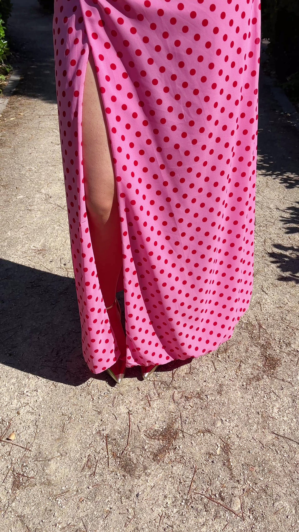 Vestido Largo Halter Lunares Rosa